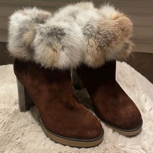 Manas Genuine Rabbit Fur Trimmed Suede Ankle Boots
